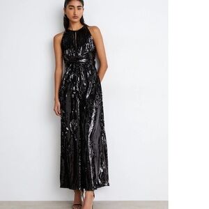 NWT Ted Baker Black Sequin Evening Gown Jumpsuit